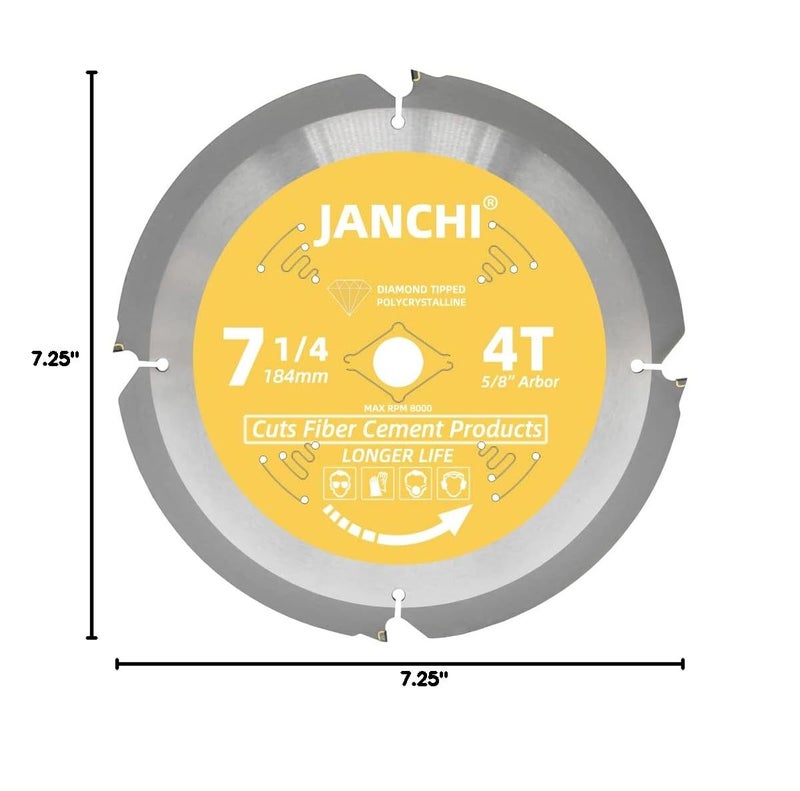 Jianchi 7-1/4 Inch 4T PCD Tip Hardie Fiber Cement Circular Saw Blade with 5/8-Inch DMK Arbor, Polycrystalline Diamond Tipped Teeth Saw Blade for Laminate Flooring - Image 4